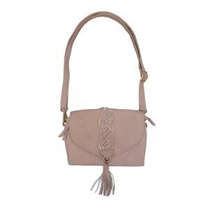 Pink Braided Tassel Purse Shoulder Bag Faux Leather Adjustable Strap‎ Boho Vegan